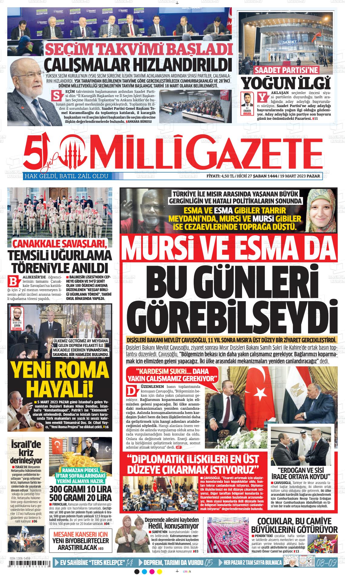 19 Mart 2023 Milli Gazete Gazete Manşeti
