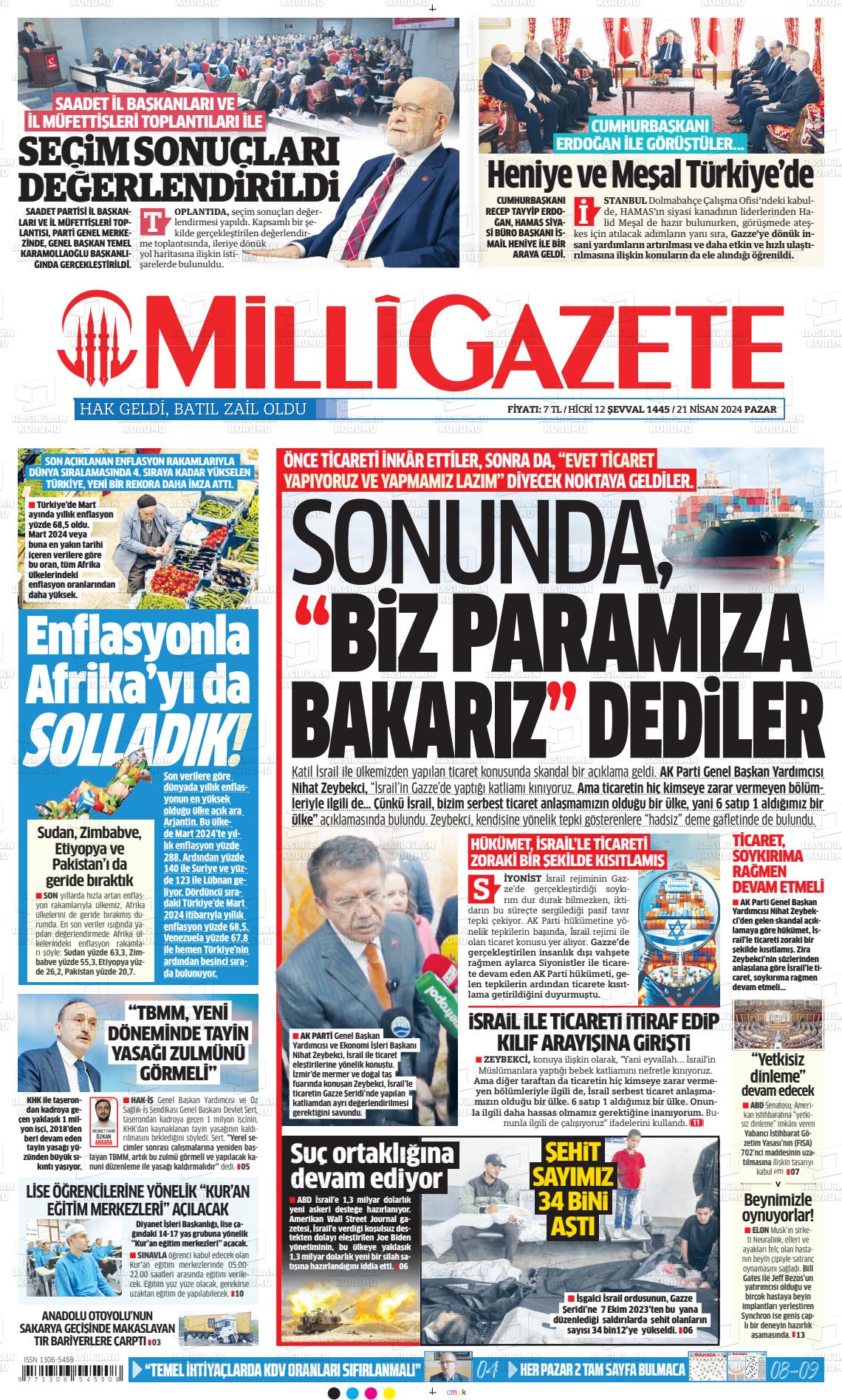 26 Nisan 2024 Milli Gazete Gazete Manşeti