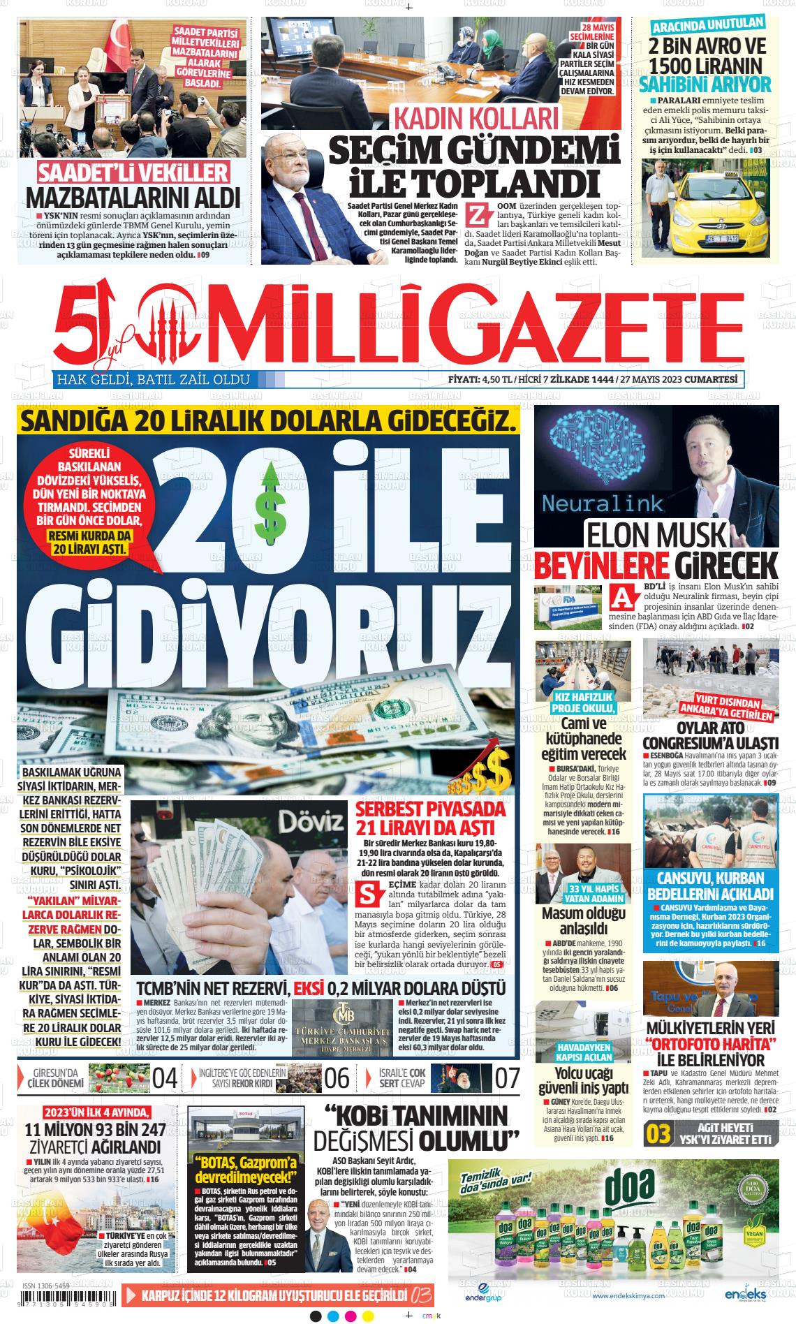27 Mayıs 2023 Milli Gazete Gazete Manşeti