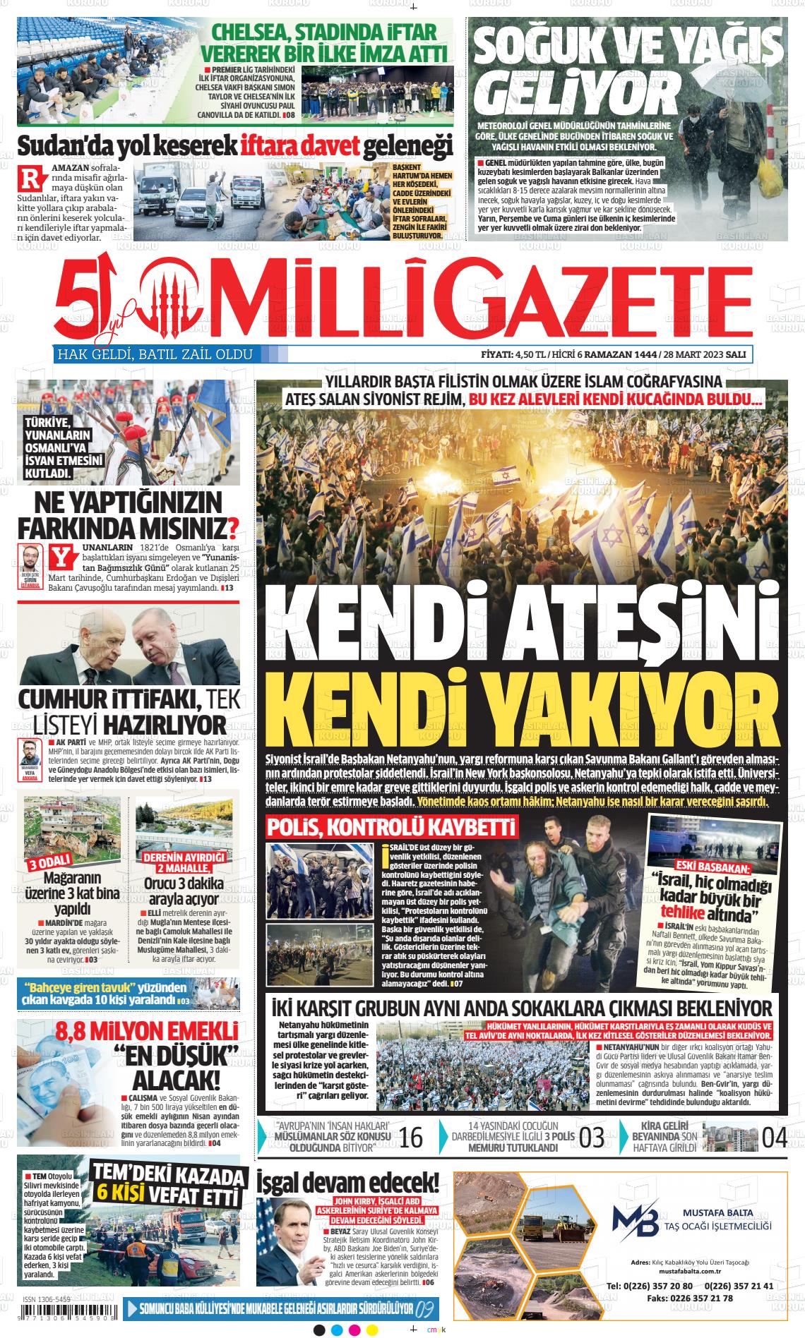 28 Mart 2023 Milli Gazete Gazete Manşeti