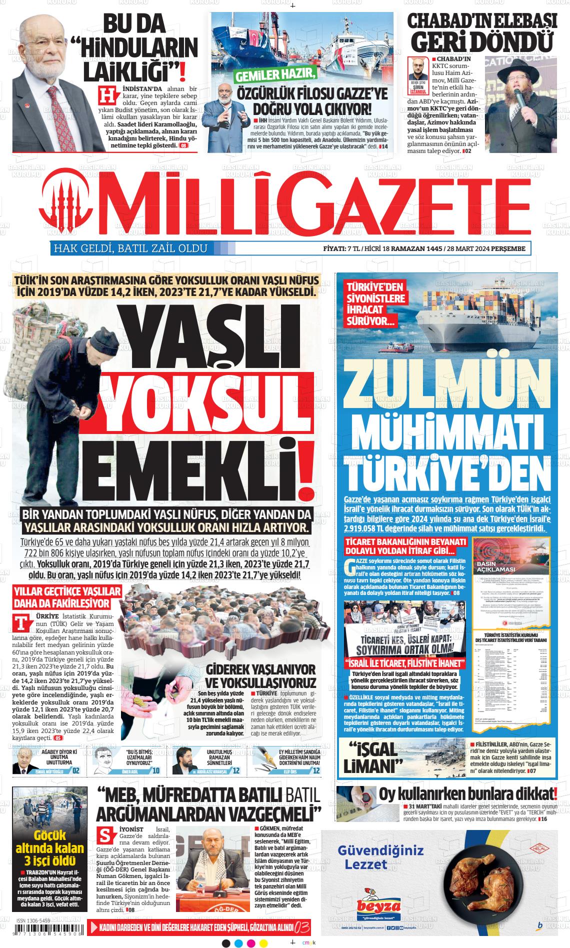 28 Mart 2024 Milli Gazete Gazete Manşeti
