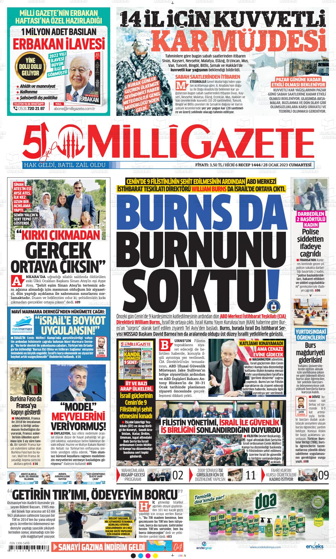 28 Ocak 2023 Milli Gazete Gazete Manşeti