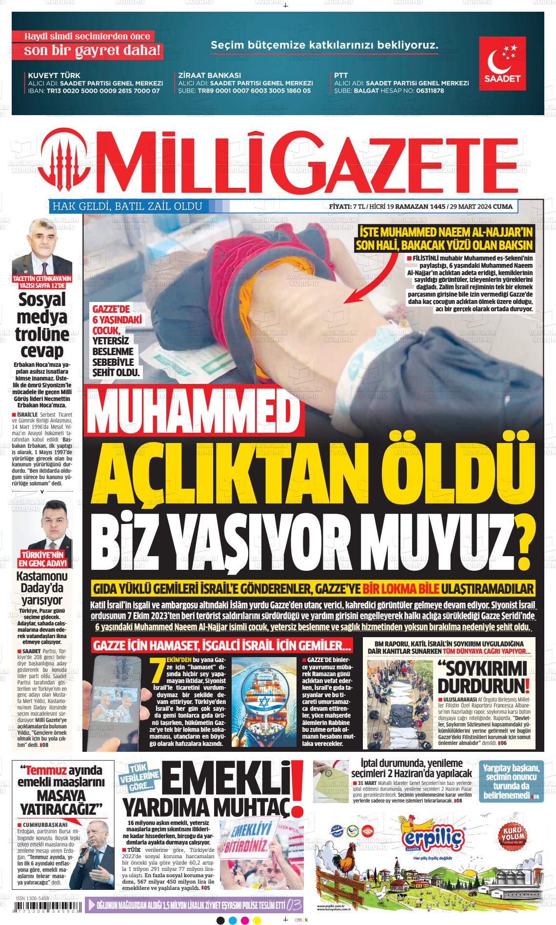 29 Mart 2024 Milli Gazete Gazete Manşeti