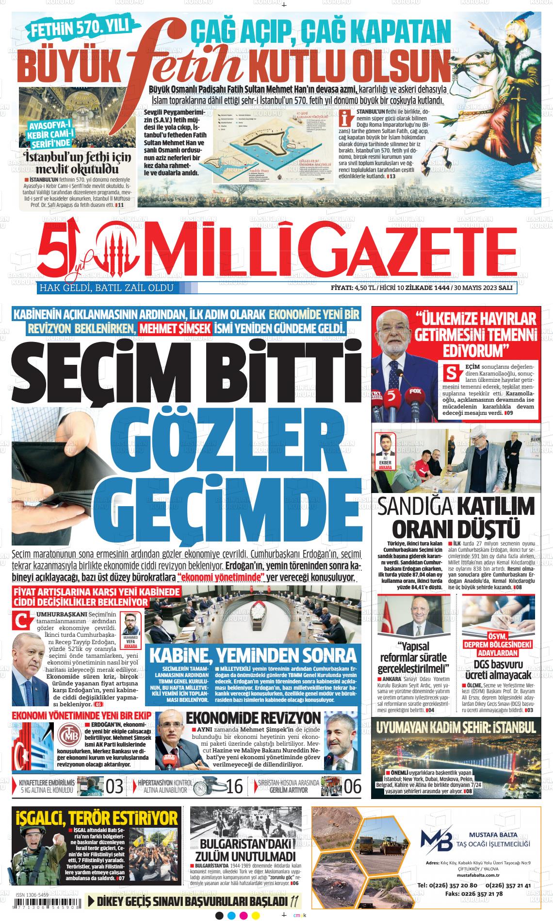 30 Mayıs 2023 Milli Gazete Gazete Manşeti