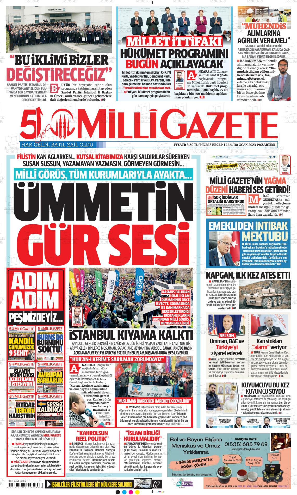30 Ocak 2023 Milli Gazete Gazete Manşeti