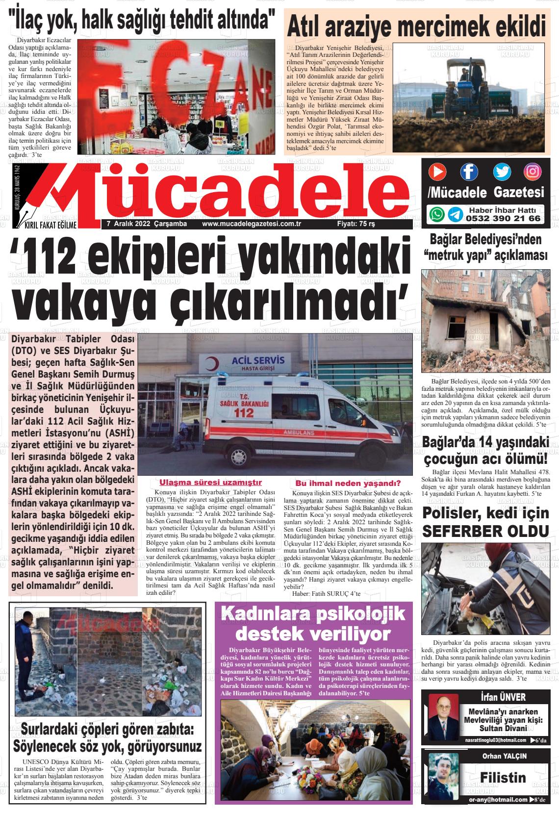 07 Aralık 2022 Mücadele Gazete Manşeti