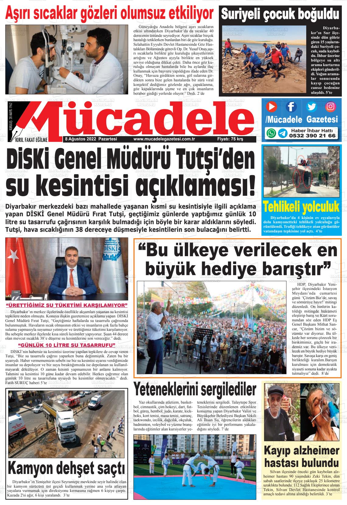 08 Ağustos 2022 Mücadele Gazete Manşeti