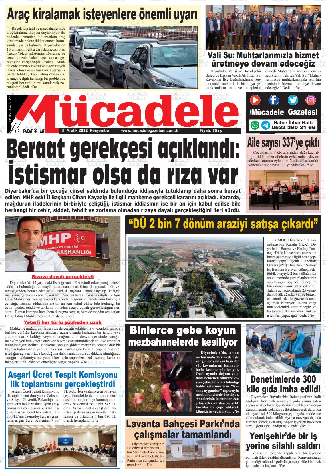 08 Aralık 2022 Mücadele Gazete Manşeti