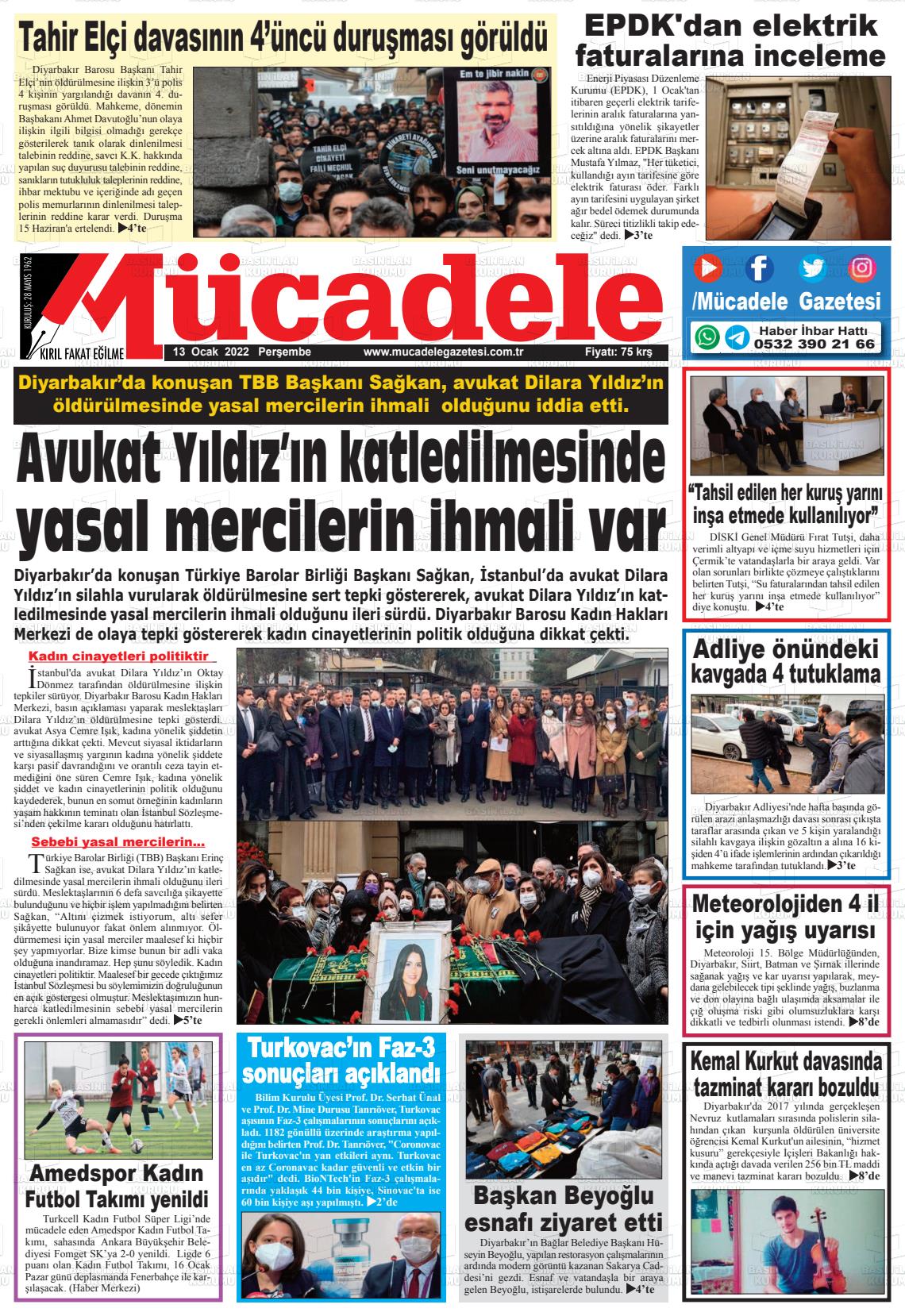 13 Ocak 2022 Mücadele Gazete Manşeti