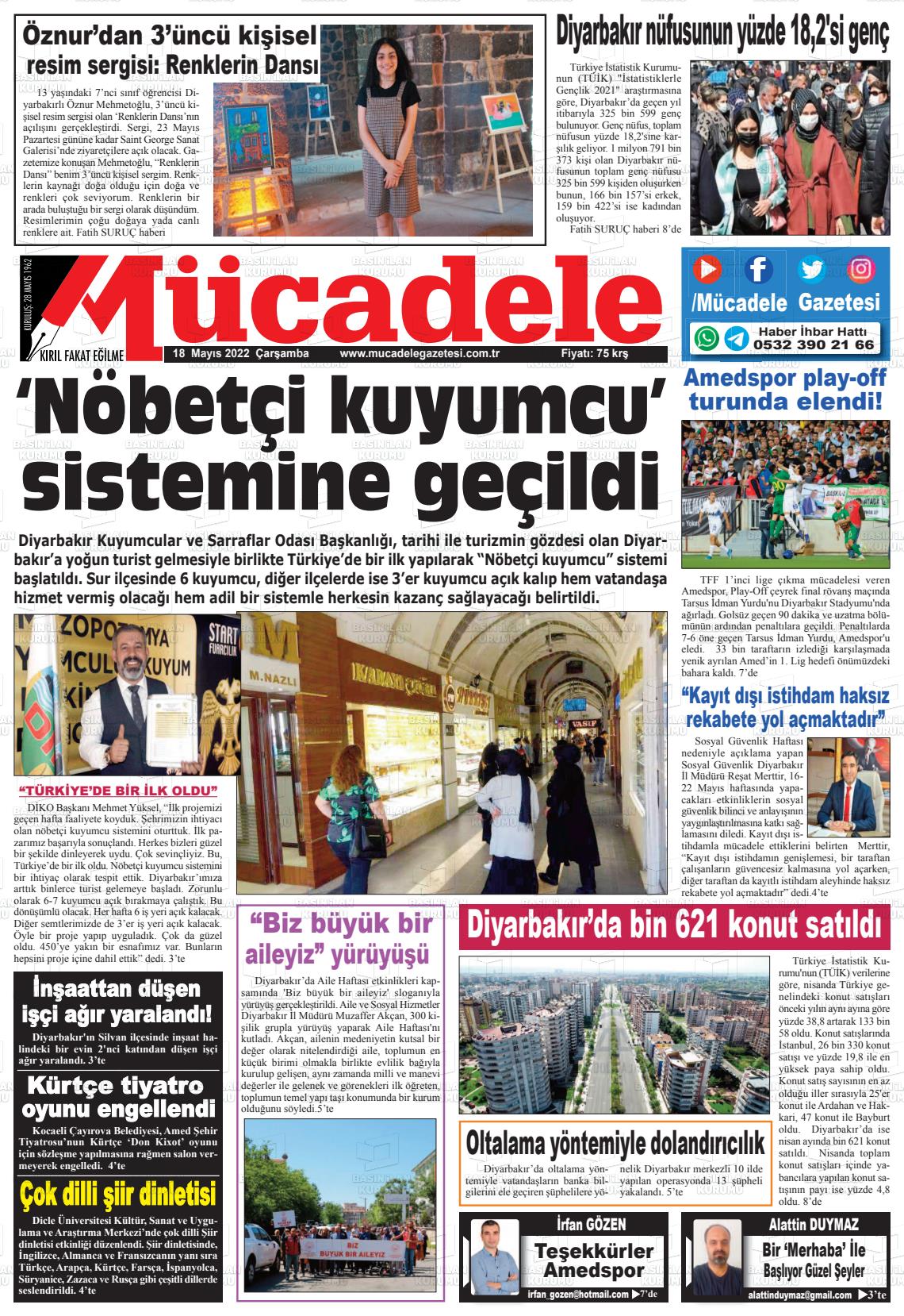 18 Mayıs 2022 Mücadele Gazete Manşeti