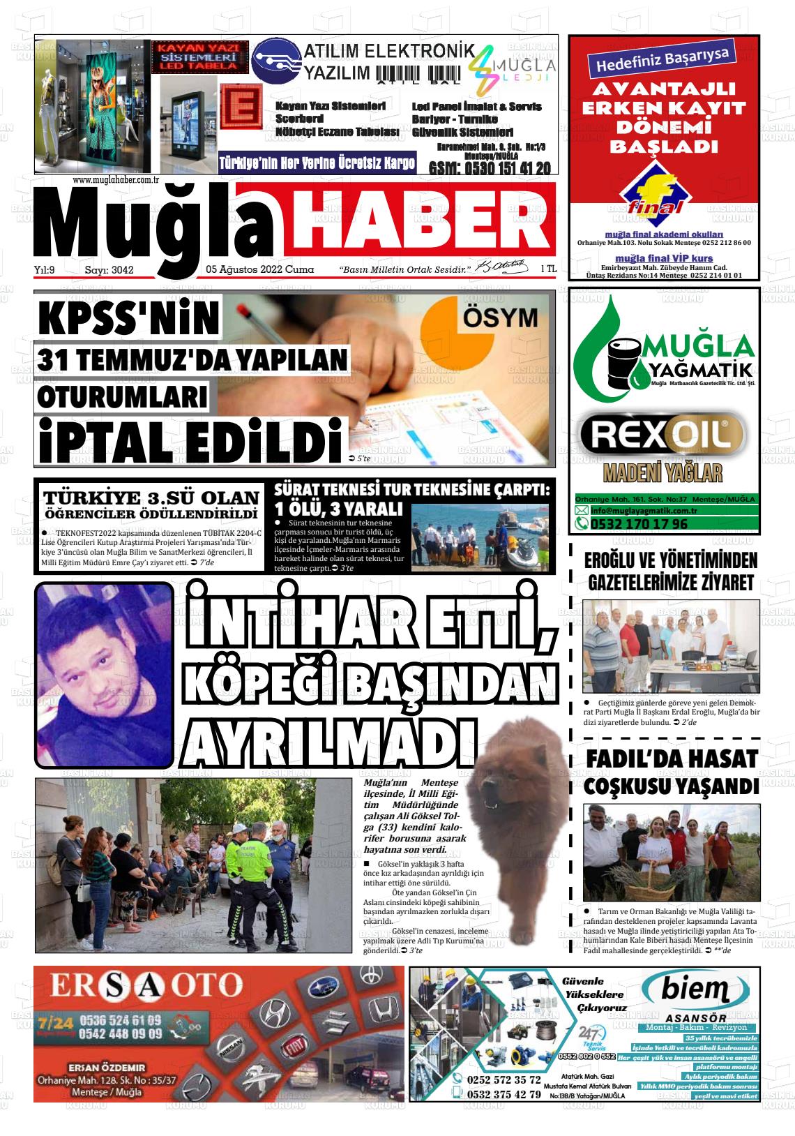 05 Ağustos 2022 Muğla Haber Gazete Manşeti