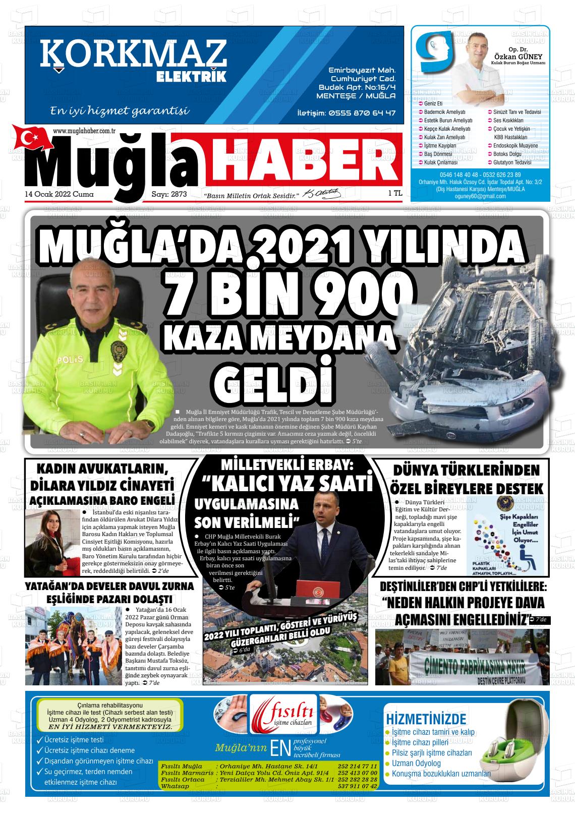 14 Ocak 2022 Muğla Haber Gazete Manşeti