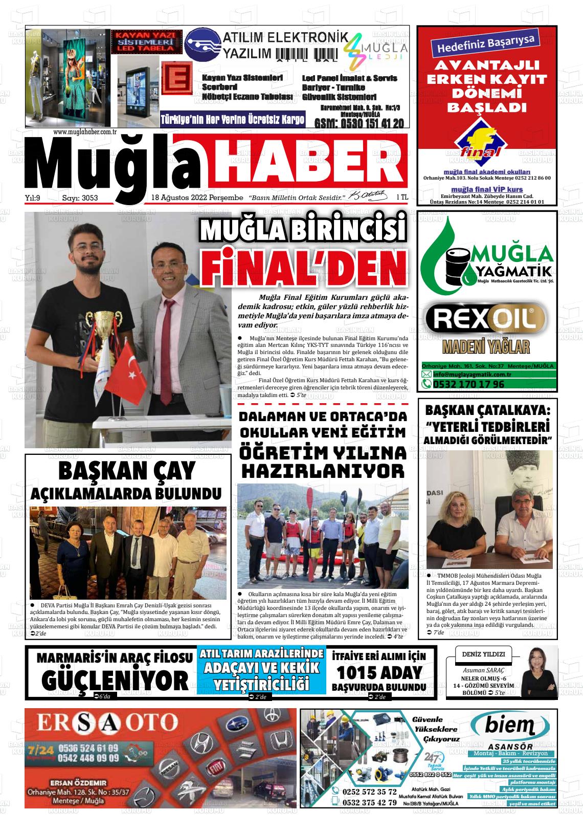 Muğla Haber Gazete Manşeti