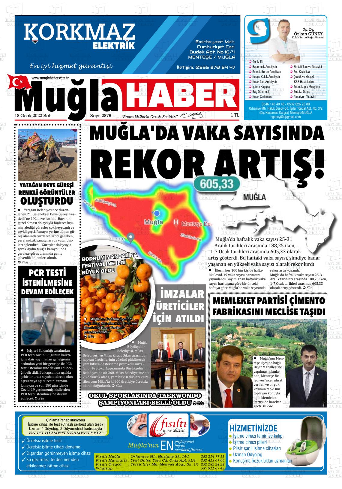 18 Ocak 2022 Muğla Haber Gazete Manşeti