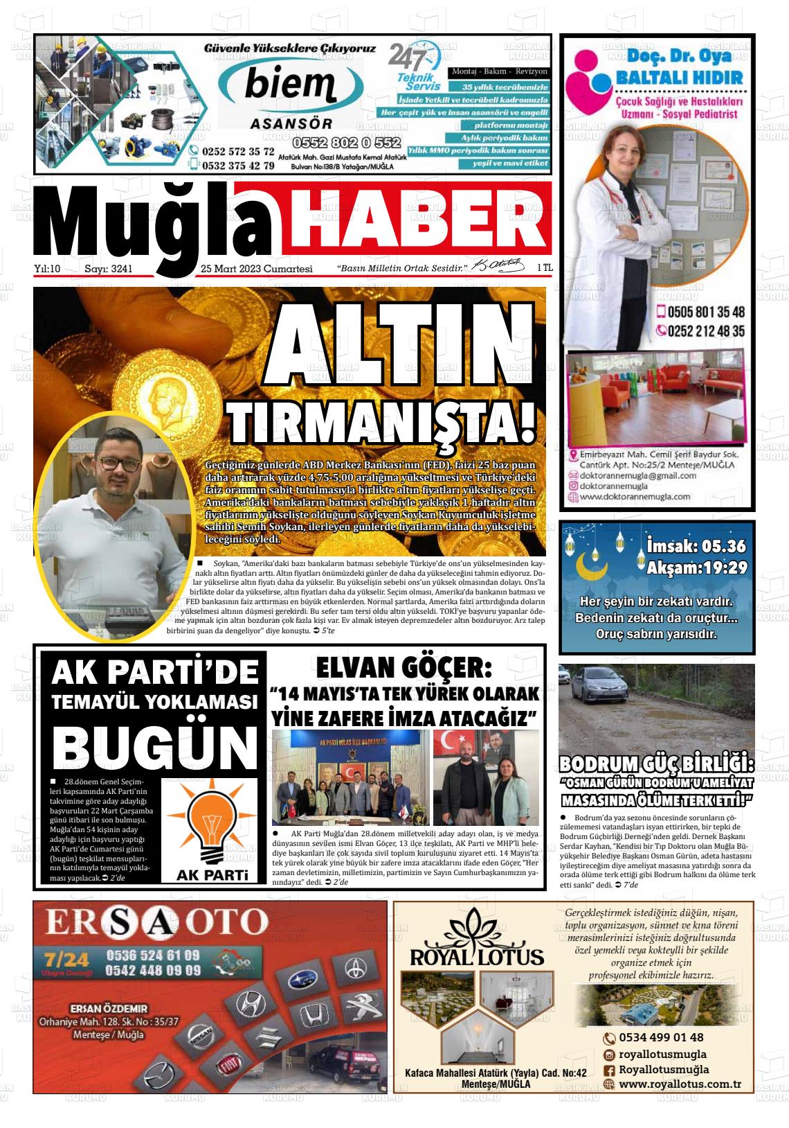 25 Mart 2023 Muğla Haber Gazete Manşeti