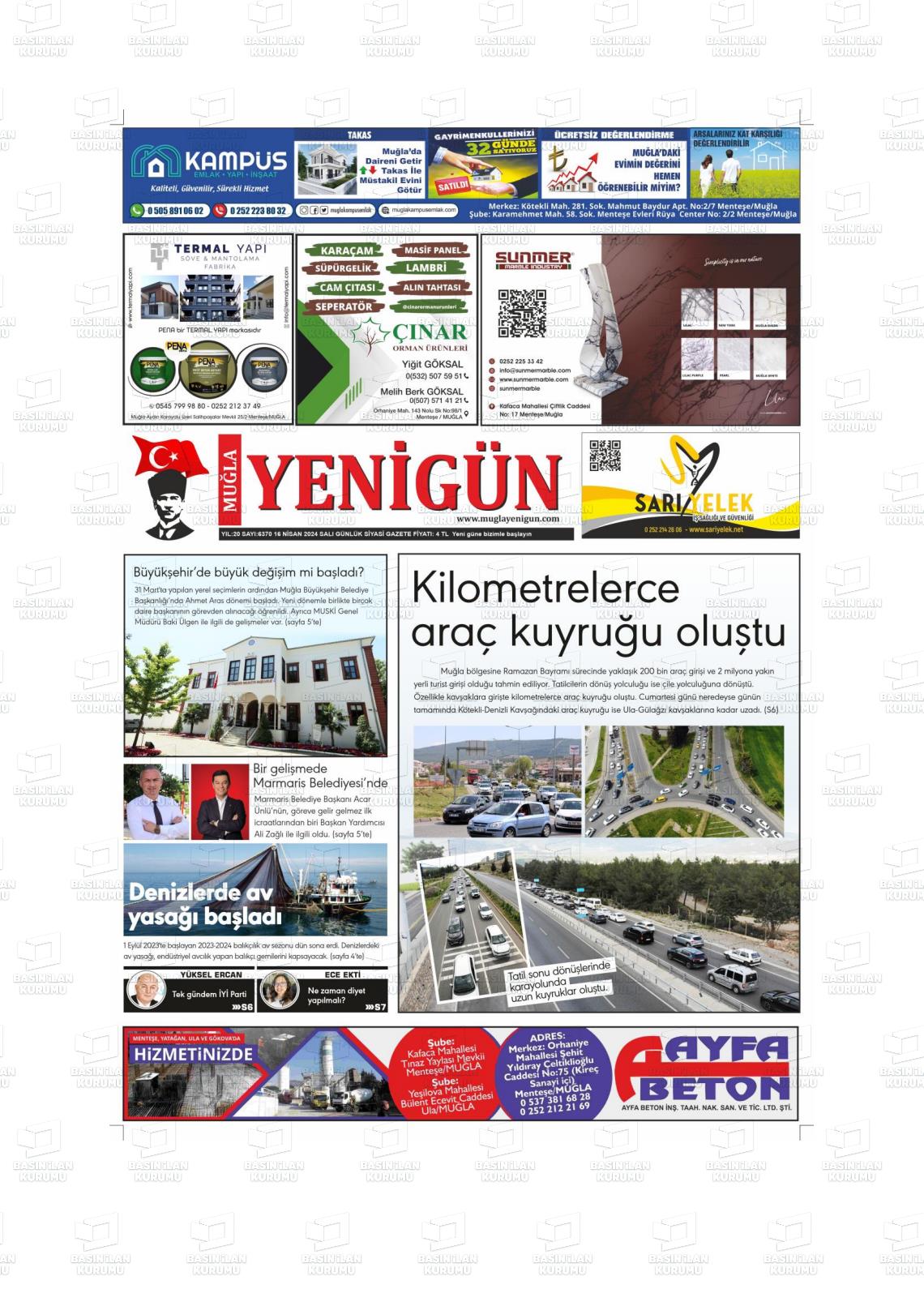 17 Nisan 2024 Muğla Yenigün Gazete Manşeti
