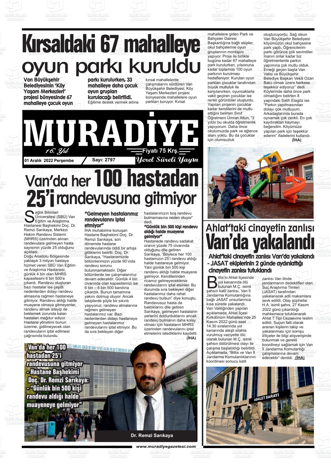 02 Aralık 2022 Muradiye Gazete Manşeti