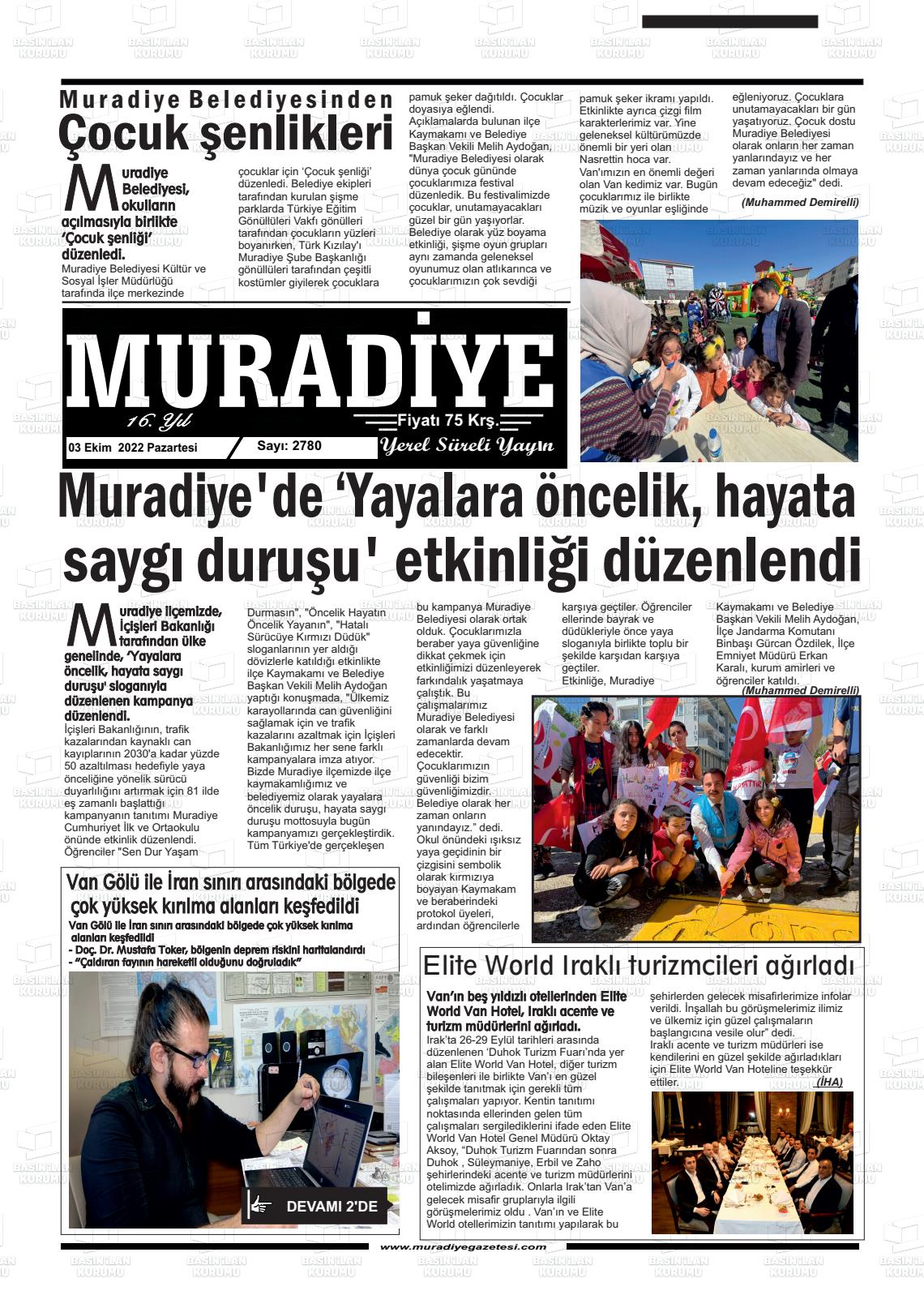 03 Ekim 2022 Muradiye Gazete Manşeti
