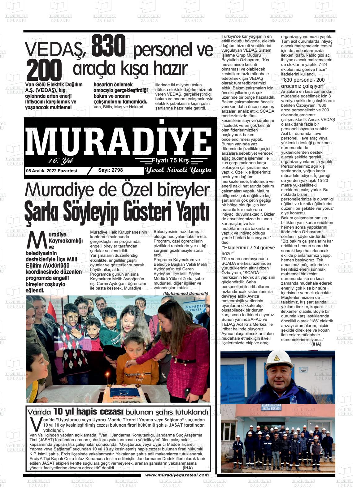 05 Aralık 2022 Muradiye Gazete Manşeti