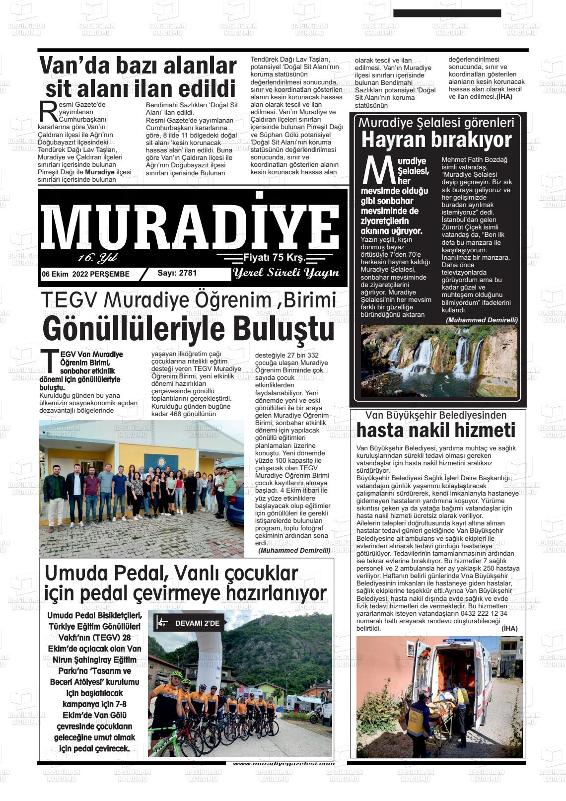 06 Ekim 2022 Muradiye Gazete Manşeti