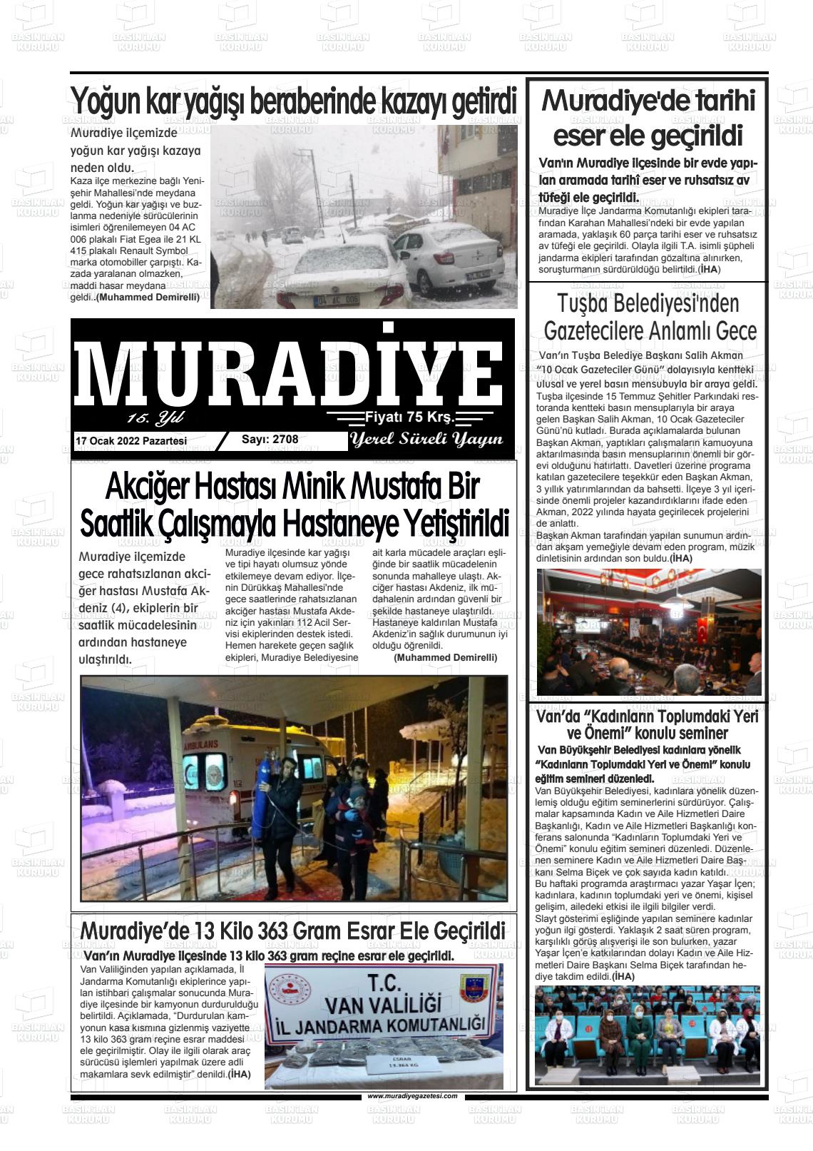 17 Ocak 2022 Muradiye Gazete Manşeti