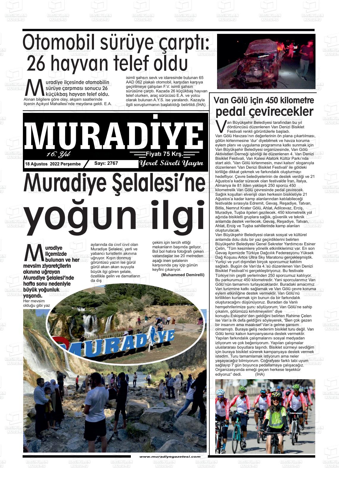 18 Ağustos 2022 Muradiye Gazete Manşeti