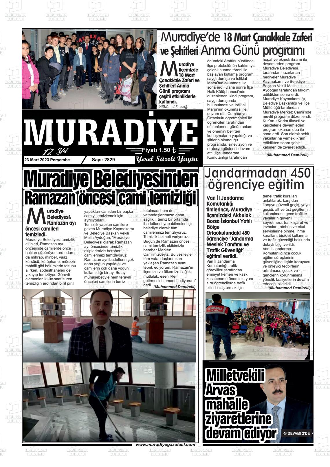 23 Mart 2023 Muradiye Gazete Manşeti