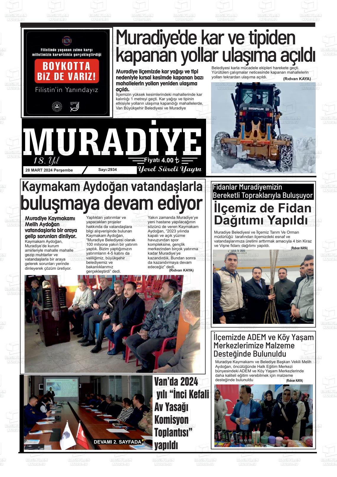 28 Mart 2024 Muradiye Gazete Manşeti