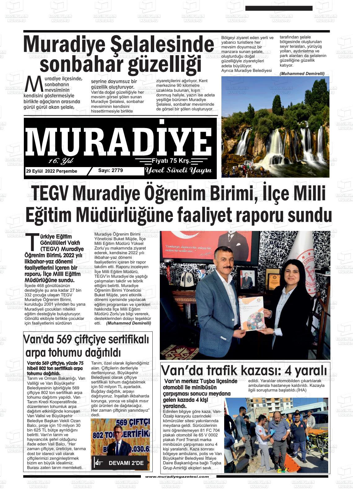 29 Eylül 2022 Muradiye Gazete Manşeti