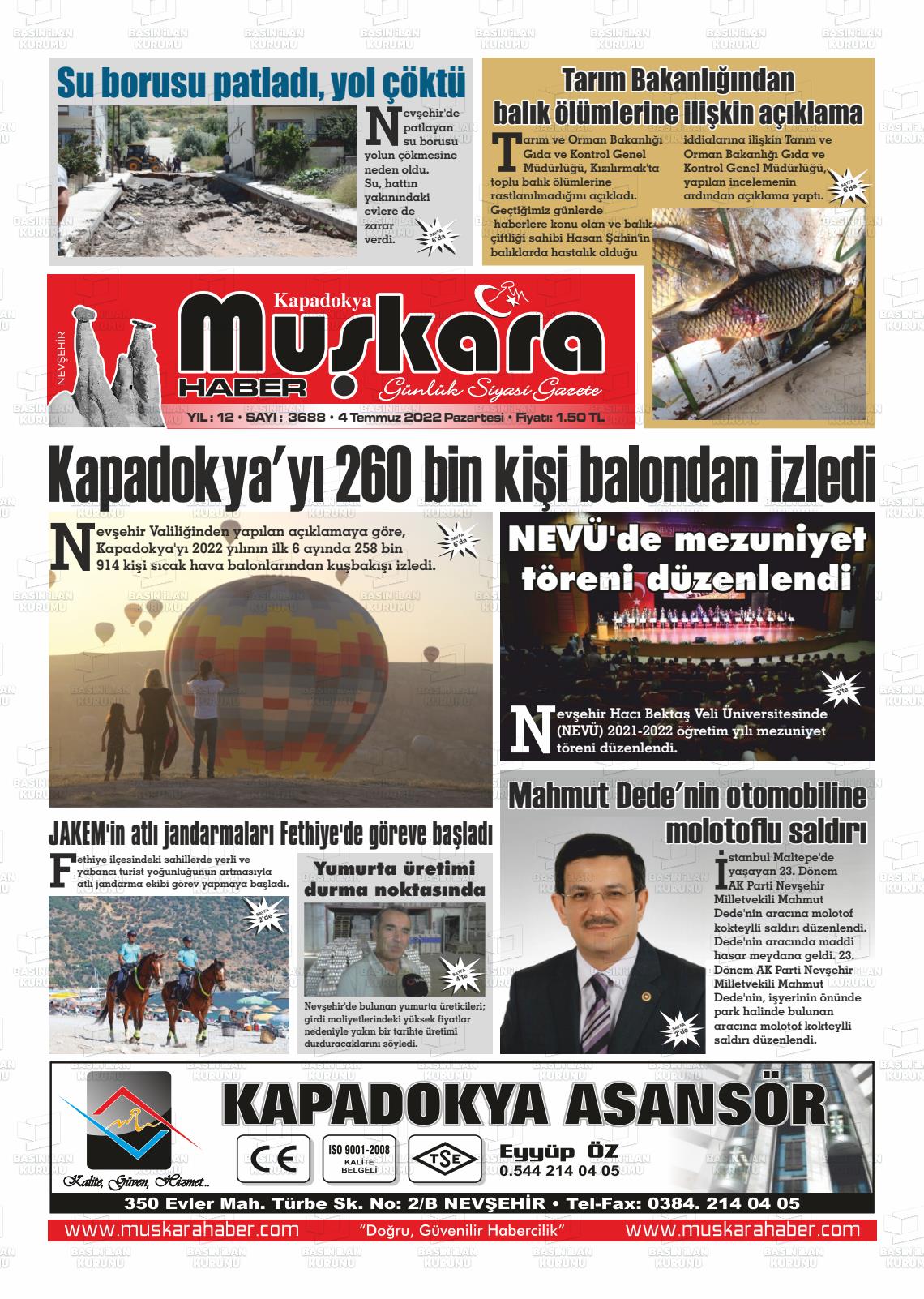 04 Temmuz 2022 Muşkara Haber Gazete Manşeti