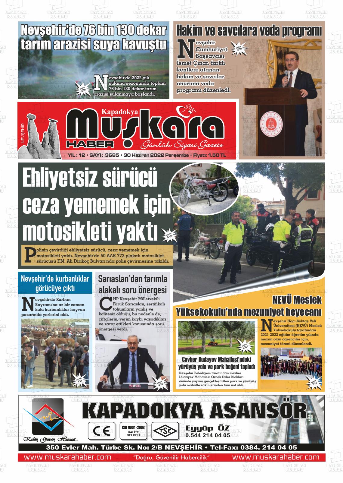 01 Temmuz 2022 Muşkara Haber Gazete Manşeti