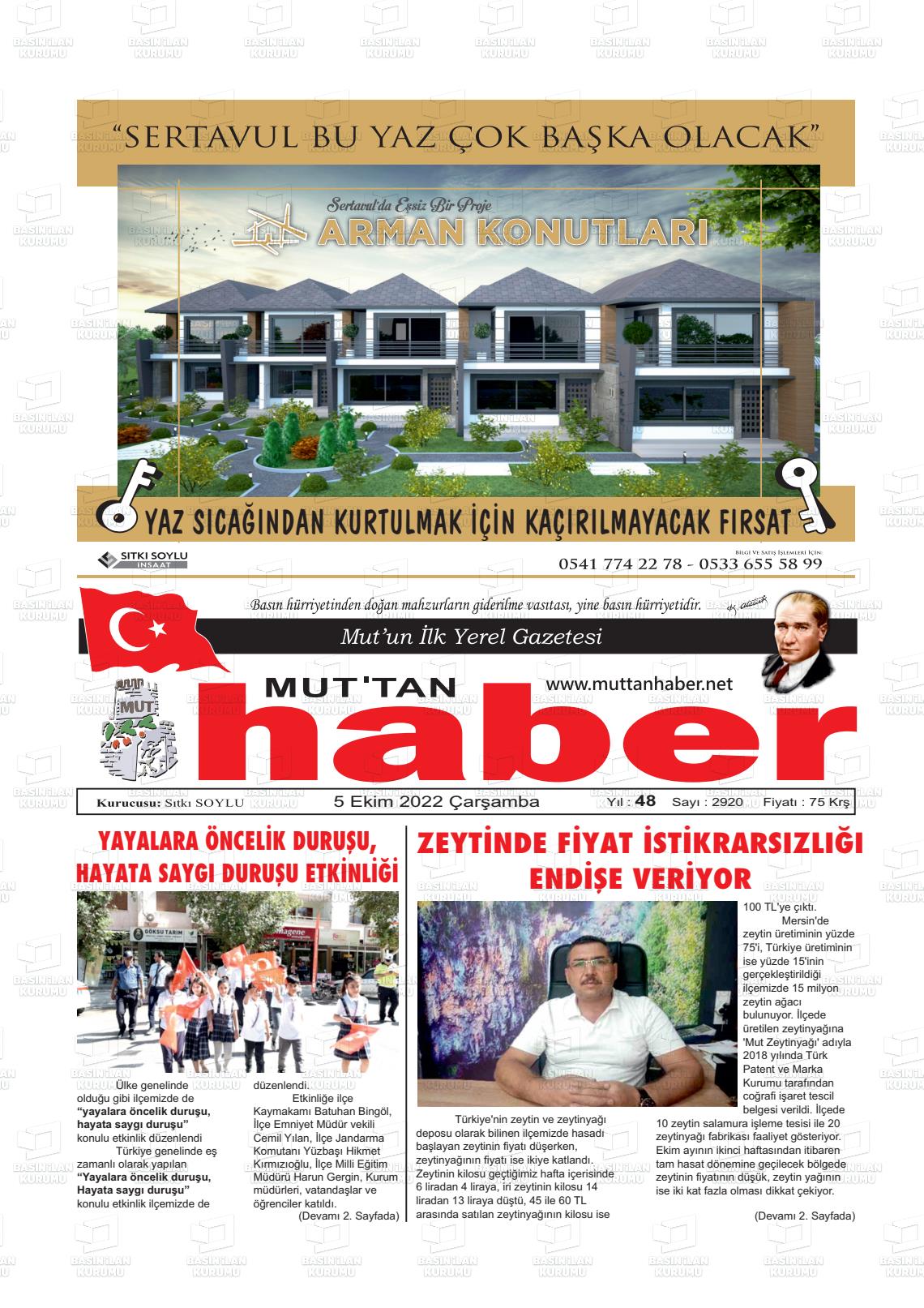 05 Ekim 2022 Mut'tan Haber Gazete Manşeti