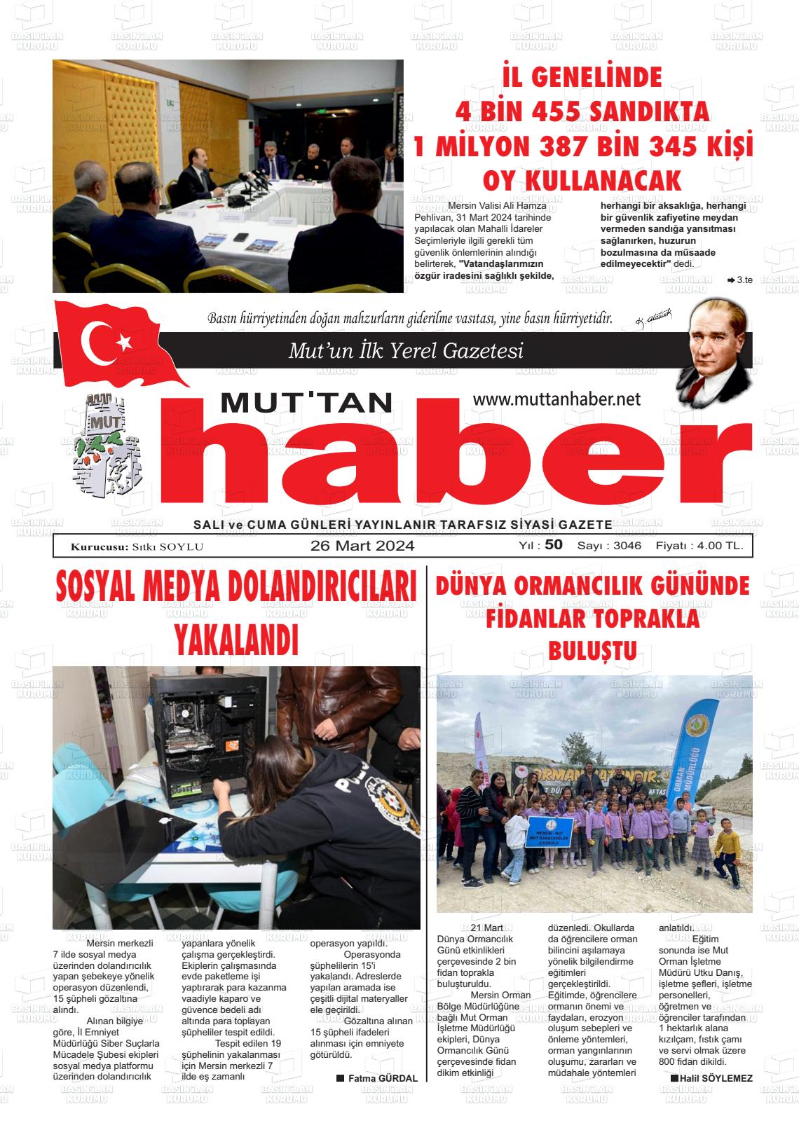 26 Mart 2024 Mut'tan Haber Gazete Manşeti