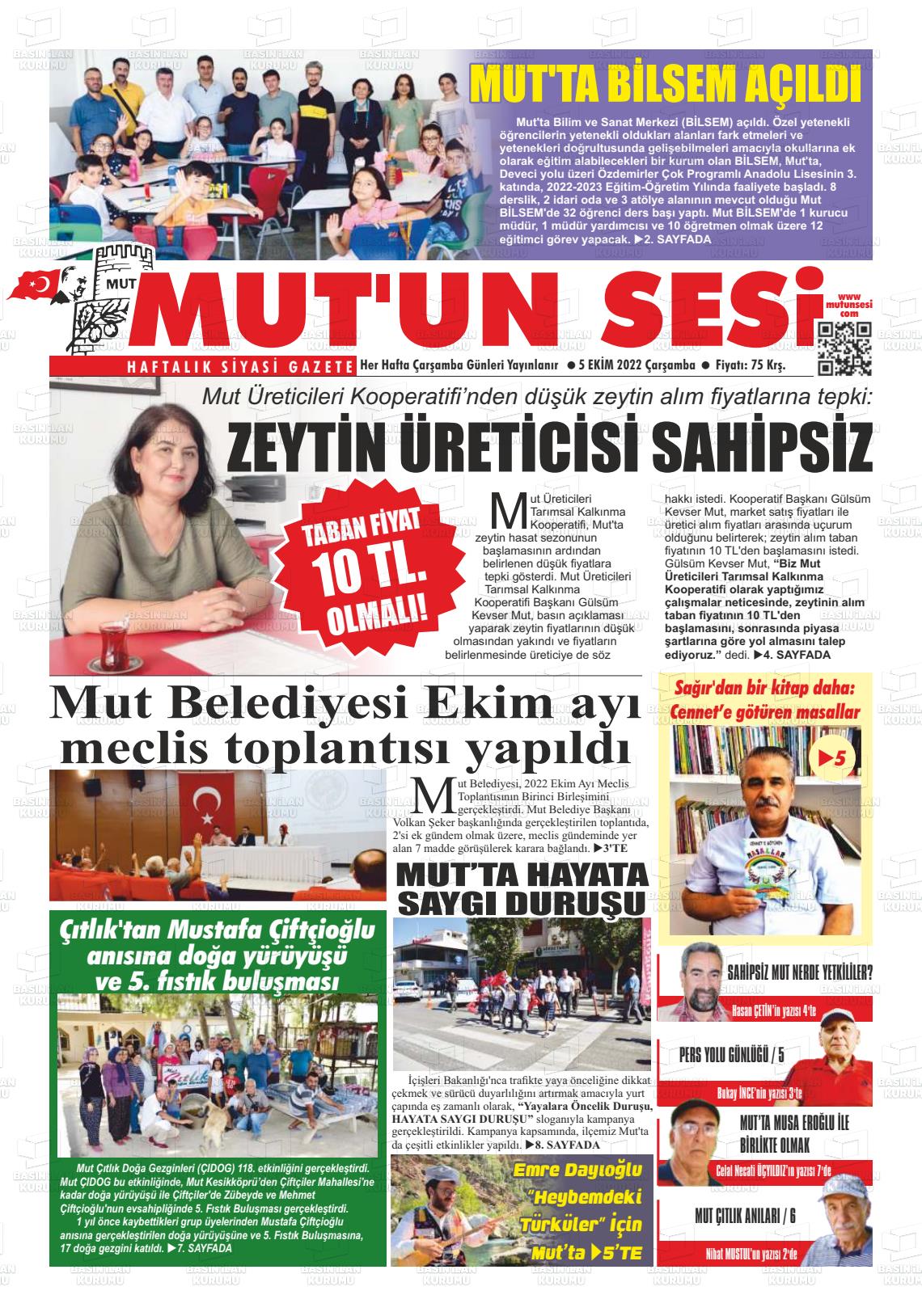 05 Ekim 2022 Mut'un Sesi Gazete Manşeti
