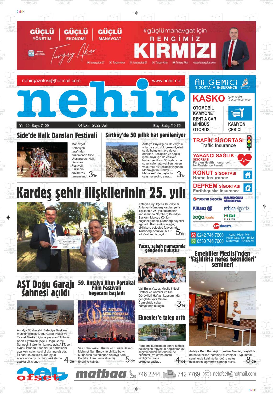 04 Ekim 2022 Nehir Gazete Manşeti