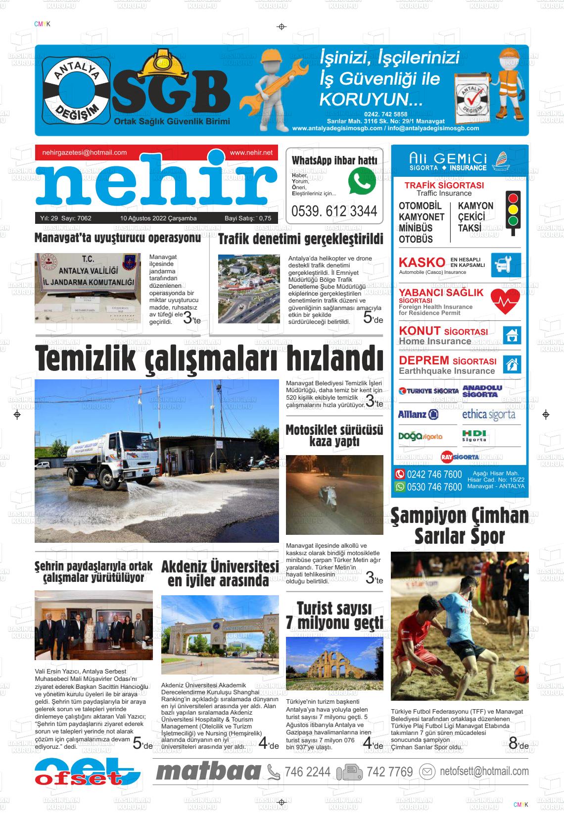 10 Ağustos 2022 Nehir Gazete Manşeti