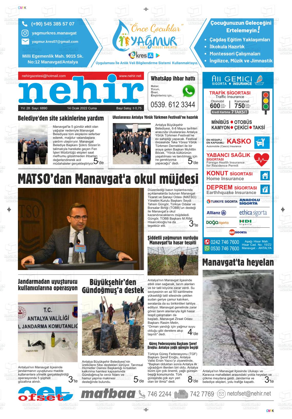 14 Ocak 2022 Nehir Gazete Manşeti