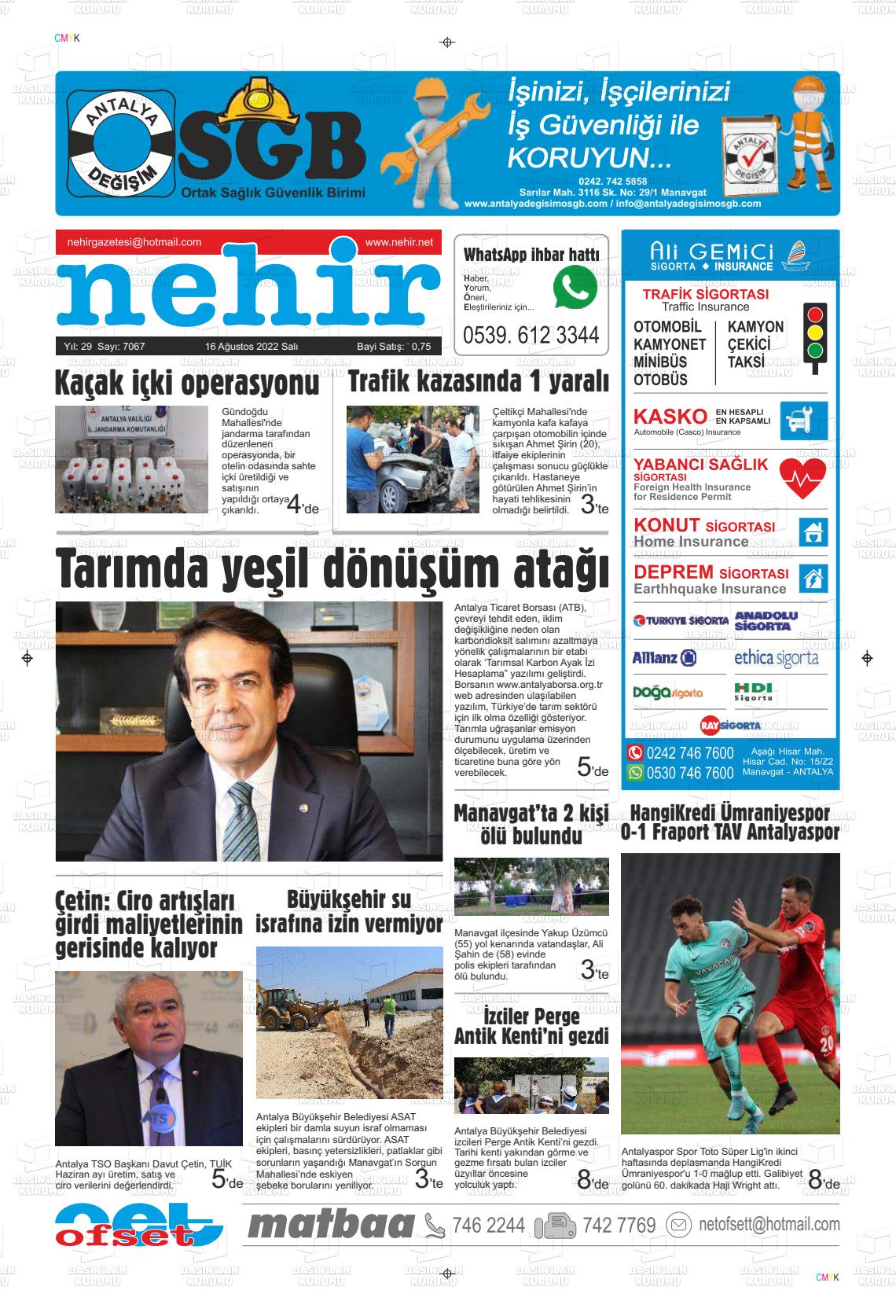 16 Ağustos 2022 Nehir Gazete Manşeti