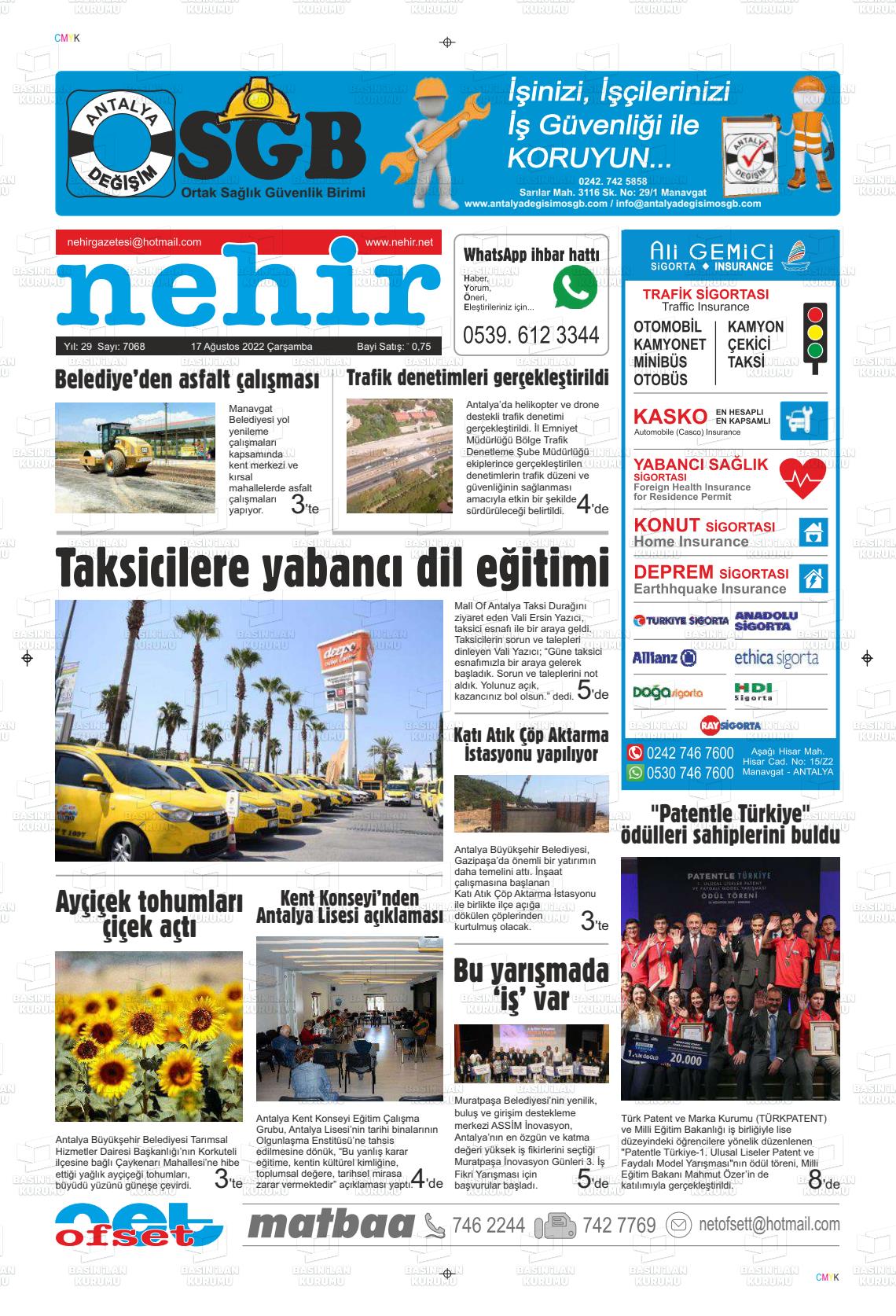 17 Ağustos 2022 Nehir Gazete Manşeti