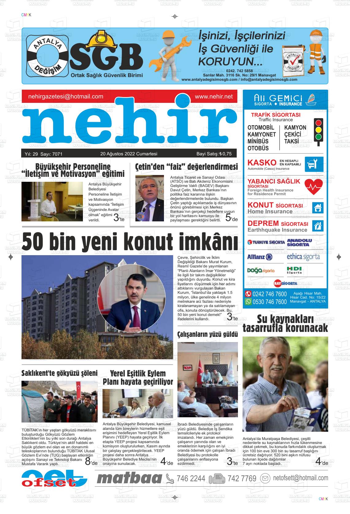 20 Ağustos 2022 Nehir Gazete Manşeti