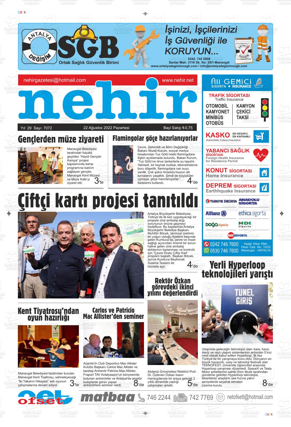 22 Ağustos 2022 Nehir Gazete Manşeti