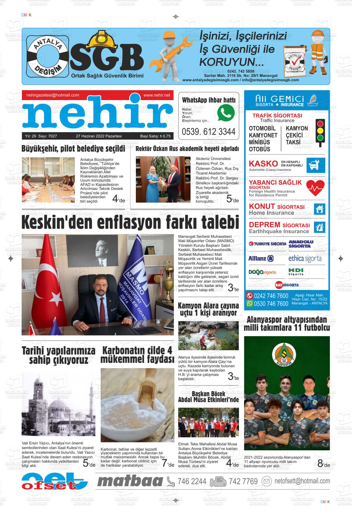 27 Haziran 2022 Nehir Gazete Manşeti