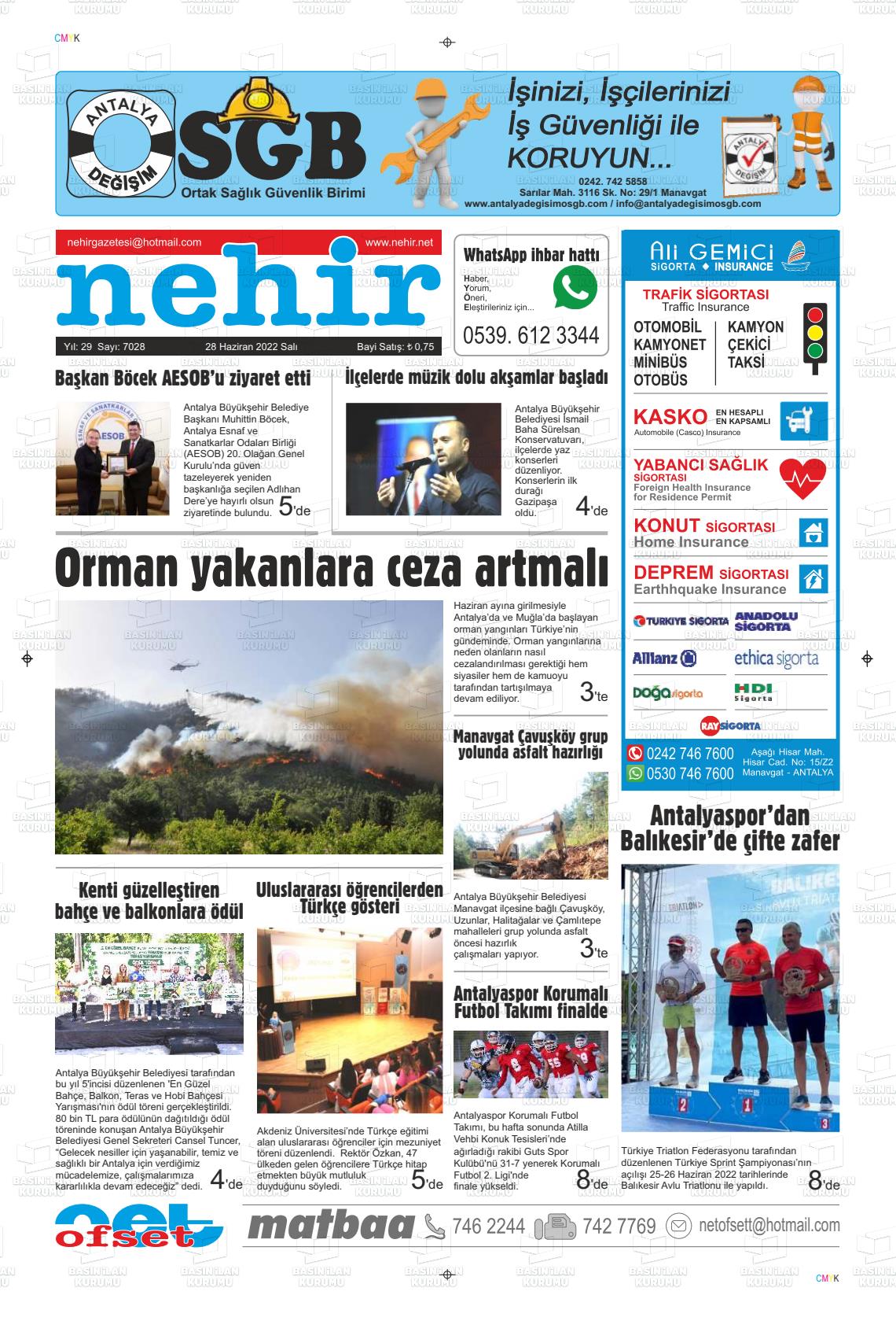 28 Haziran 2022 Nehir Gazete Manşeti