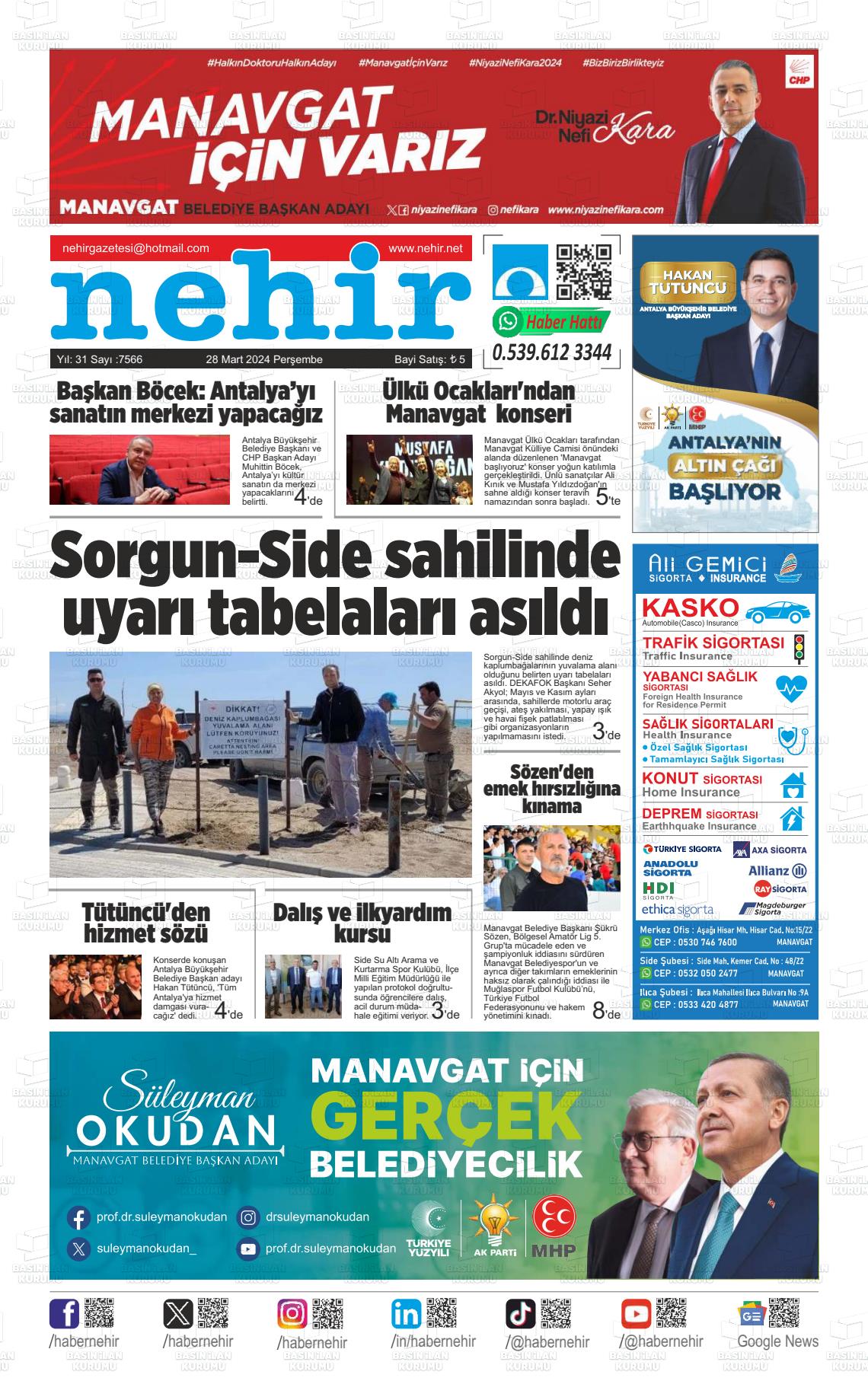28 Mart 2024 Nehir Gazete Manşeti