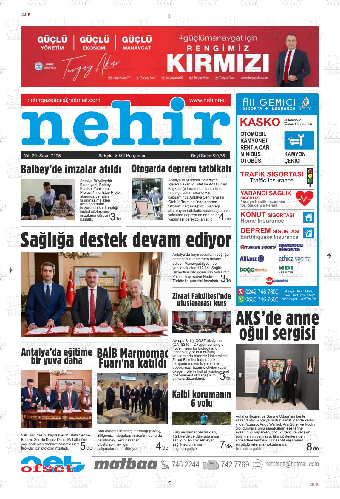 29 Eylül 2022 Nehir Gazete Manşeti