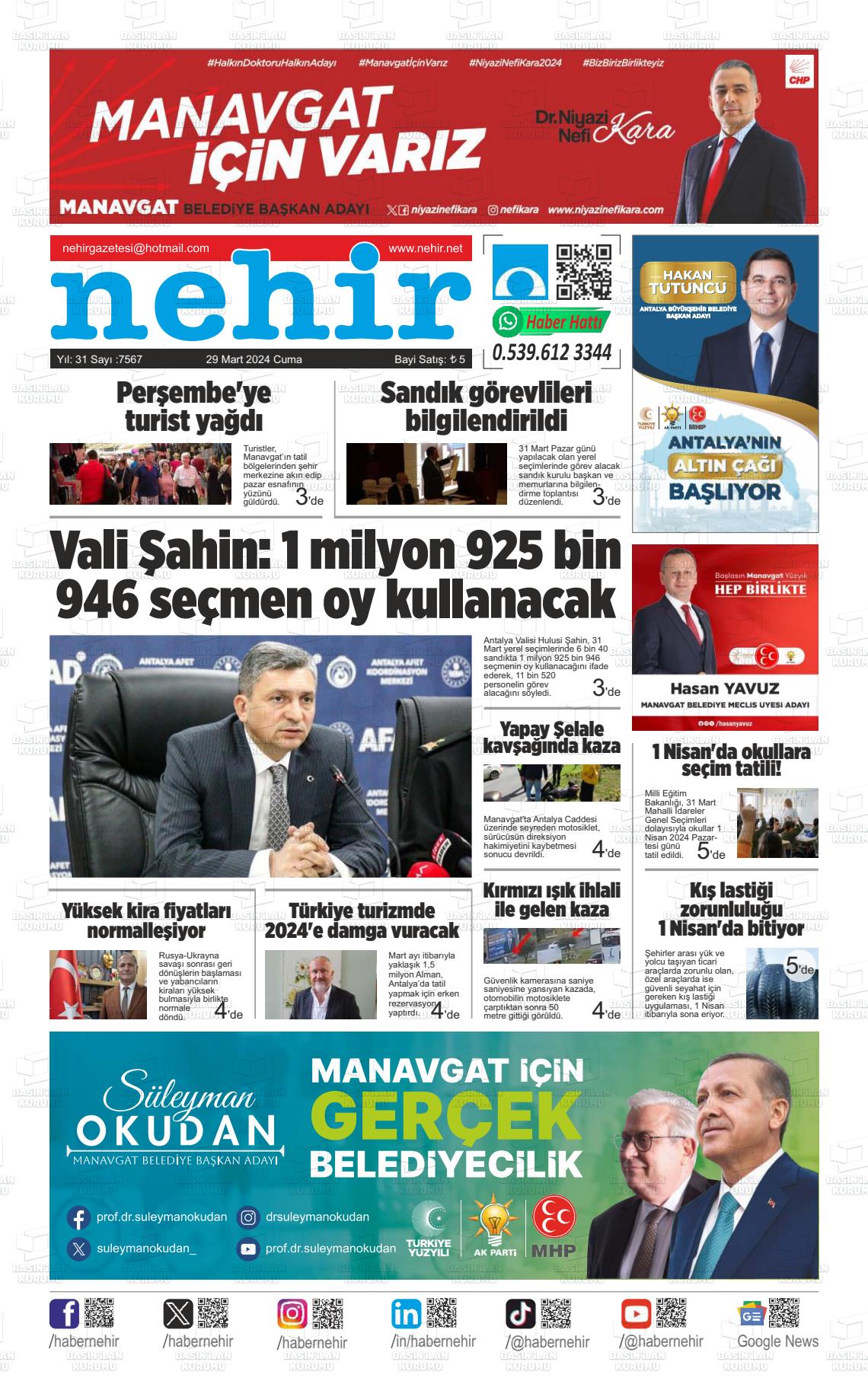 29 Mart 2024 Nehir Gazete Manşeti