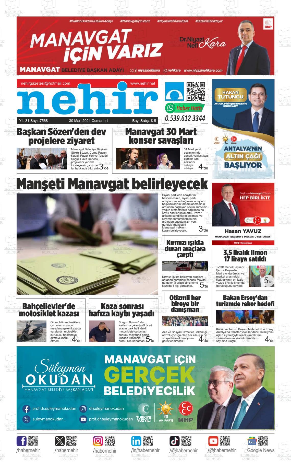 30 Mart 2024 Nehir Gazete Manşeti
