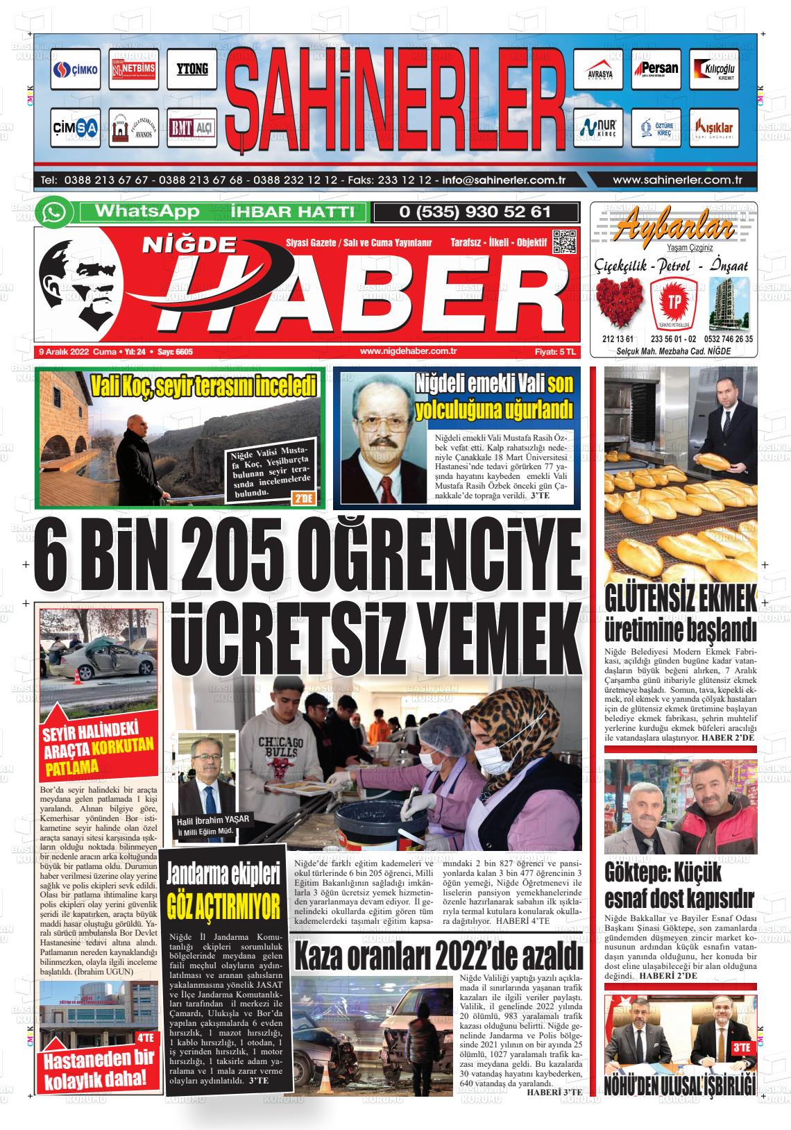 09 Aralık 2022 Niğde Haber Gazete Manşeti