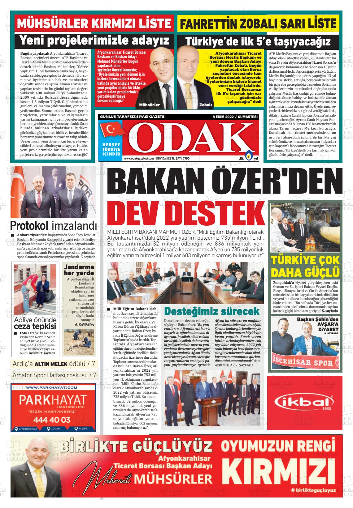 08 Ekim 2022 Odak Gazete Manşeti