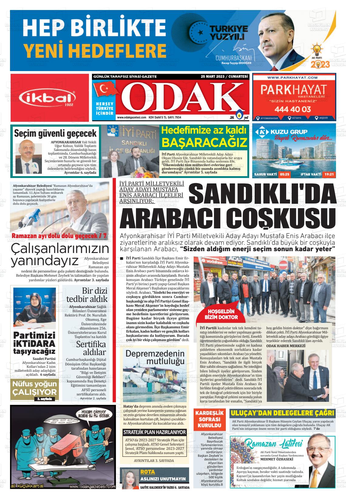 25 Mart 2023 Odak Gazete Manşeti
